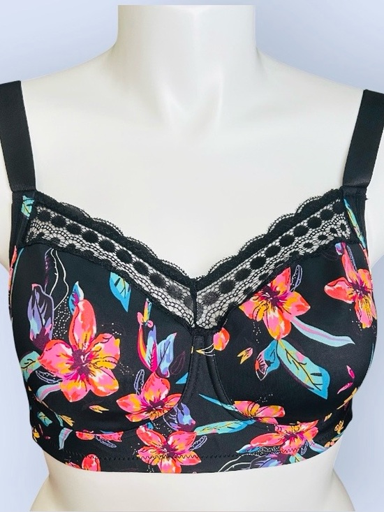 Unbranded Other - 💐NEW Floral Lace Trim Black Bra with Neon Flowers 40D